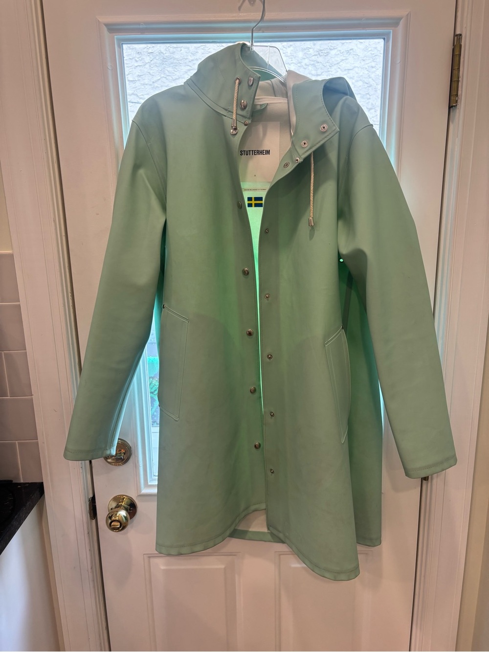 Stutterheim Mint Green Hooded A Line Raincoat